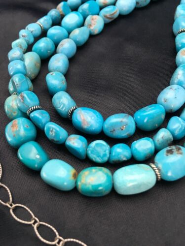 Navajo Nacozari Turquoise Nugget Bead Necklace | 3 Strand | 21" | Authentic Native American Handmade | 2763