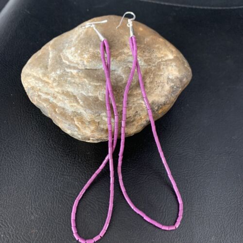 Handmade Sterling Silver Heishi Beads Earrings with Purple Sugilite | 5" | 13501