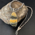 Navajo Yellow Bumblebee Jasper Pendant Necklace | Sterling Silver | Authentic Native American Handmade | 12808