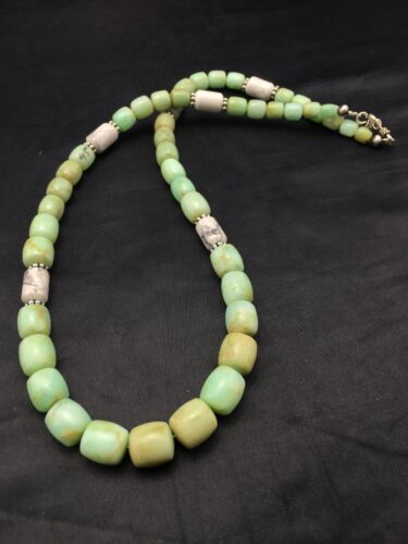 Navajo Green Chrysoprase & Howlite Necklace | Sterling Silver | Authentic Native American | Graduated | 21" | 4257