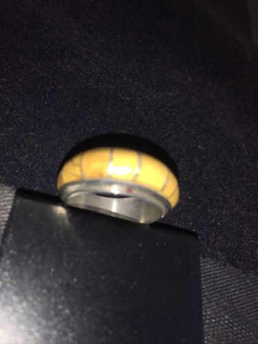 Navajo Yellow Gold Turquoise Inlay Ring | Sterling Silver | Sz 6.5 | 01781