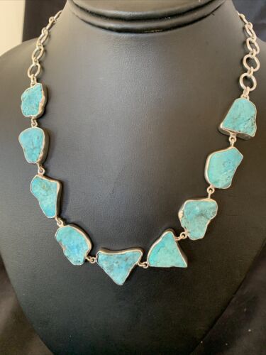 Navajo Blue Kingman Turquoise Rough Pendant Necklace | Sterling Silver | 18" | 11784