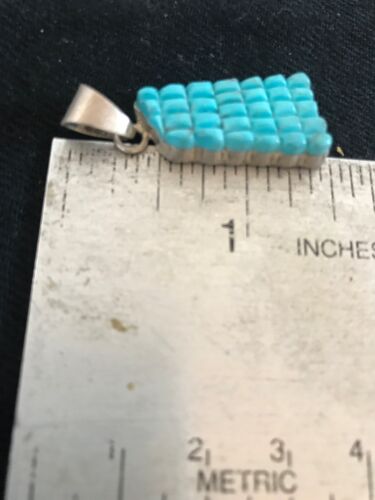 Navajo Blue Turquoise Corn Inlay Pendant | Sterling Silver | Authentic Native American Handmade | 13315
