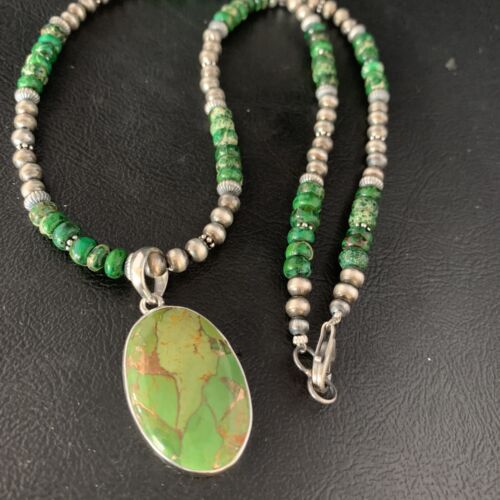 Navajo Women's Green Mojave Turquoise Pendant Necklace | Sterling Silver | 21" | Native American Jewelry | 13464
