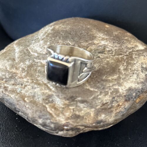 Native American Men's Navajo Black Onyx Ring | Sterling Silver | Sz 12.5 | 14445