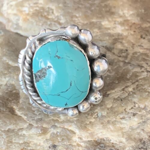 Navajo Blue Spiderweb Turquoise Ring | Sterling Silver | Sz 8.5 | Authentic Native American Handmade | 13527