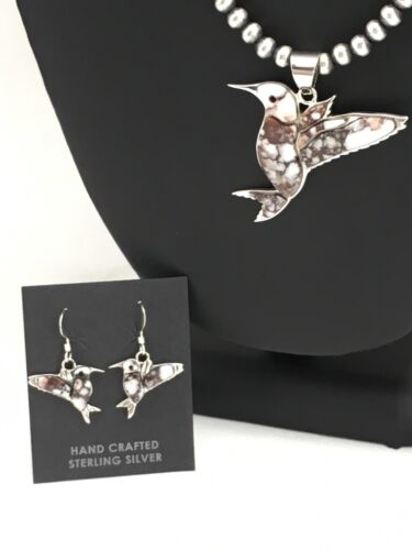 Navajo Sterling Silver Hummingbird Pendant & Earring Set | Wild Horse Turquoise | Authentic Native American Handmade | 1110
