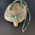 Navajo Pearls Green Turquoise Pendant Necklace | Sterling Silver Beads | Authentic Native American Handmade | 13309