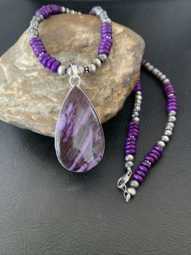 Native American Sterling Silver Navajo Pearl Purple Sugilite Pendant | Authentic Handmade | 11916