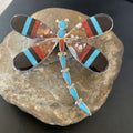 Zuni Wild Horse Turquoise Inlay Dragonfly Pin Pendant | Sterling Silver | 2077