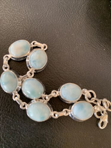 Navajo Blue Larimar 7 Link Bracelet | Sterling Silver | 7.5" | Authentic Native American Handmade | 10623