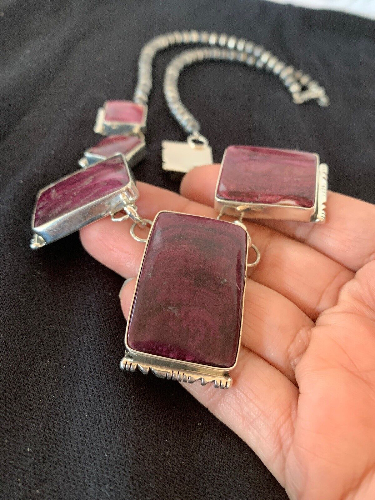 Navajo Purple Spiny Oyster Pendant Lariat Necklace Set | Authentic Native American Sterling Silver | Handmade | 4556