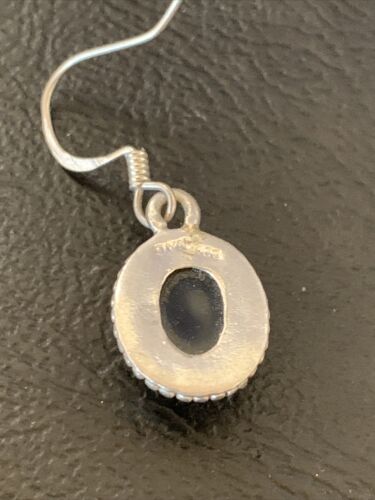 Native American Navajo Black Onyx Drop Earrings | Sterling Silver Dangle | 0.5" | 12647