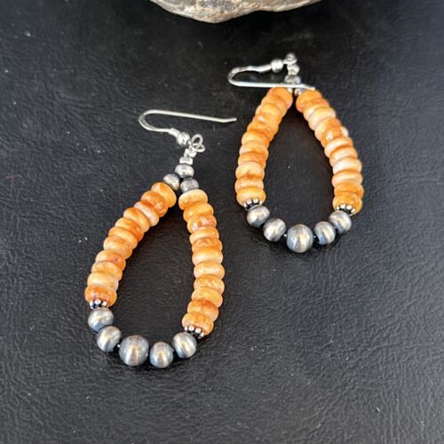 Navajo Orange Spiny Oyster Bead Earrings | Sterling Silver | Authentic Native American Handmade | 14294 - Masha USA