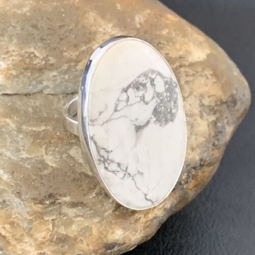 Adjustable Women's Navajo White Howlite Ring | Sterling Silver | Sz 8 | 11724