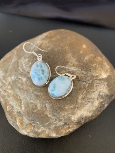 Navajo Blue Larimar Dangle Earrings | Sterling Silver Beads | Authentic Native American Handmade | 1615