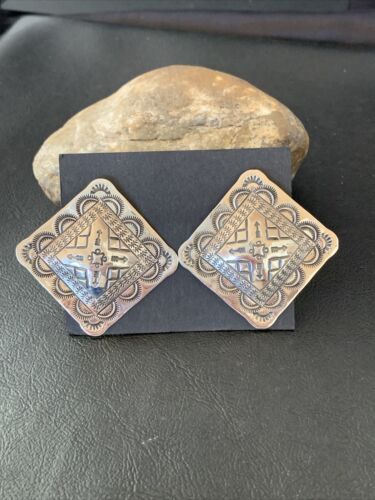 Southwestern Women's Navajo Stamped Earrings | Sterling Silver | Authentic Native American Handmade | 1672
