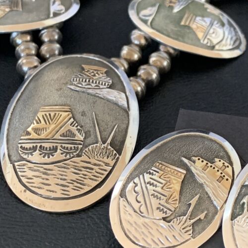 Navajo Gold Filled Sterling Silver Concho Pottery Pendant Necklace Earrings Set | Native American Handmade | 12367