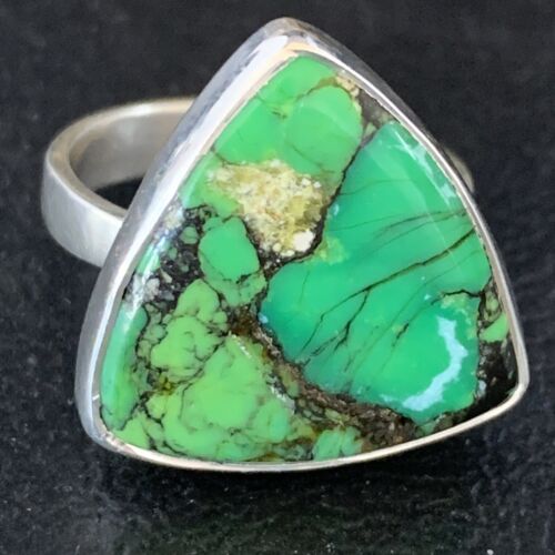 Navajo Green Mojave Turquoise Ring | Sterling Silver | Sz 8 | Authentic Native American Handmade | 14038