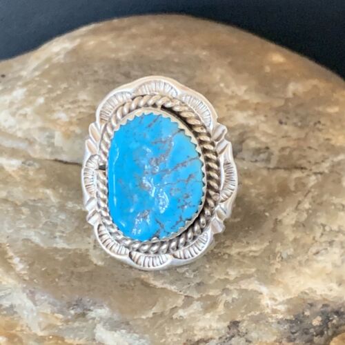 Southwestern Navajo Blue Kingman Turquoise Ring | Sterling Silver | Sz 9 | 12954