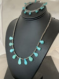 Navajo Pearls Sterling Silver Necklace & Bracelet Set | Blue Turquoise | Authentic Native American Handmade | 516
