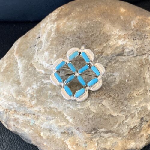 Zuni Blue Turquoise Pin Pendant | Sterling Silver | Authentic Native American Handmade | 12134