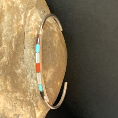 Navajo Multi-Color Bracelet | Sugilite Turquoise Coral | Sterling Silver | Authentic Native American Handmade | 13118