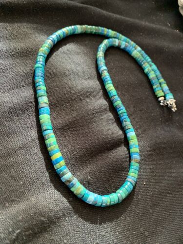 Navajo Pearls Azurite Heishi Necklace | Sterling Silver | 20" | Authentic Native American Handmade | 01037