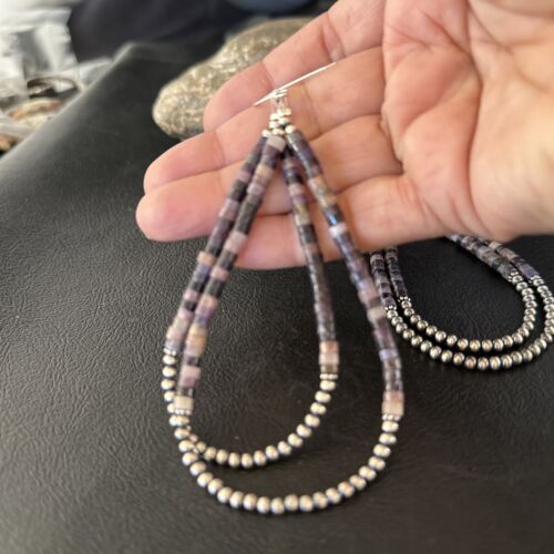 Native American Sugilite Heishi Bead Earrings | Sterling Silver | 4" | 14316