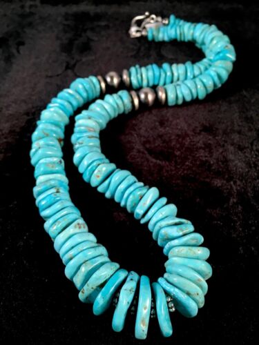 Authentic Navajo Sterling Silver & Turquoise Graduated Necklace | Native American Jewelry | 20" | 8692