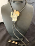 Navajo Howling Coyote Moon Bolo Tie | Sterling Silver | Authentic Native American Handmade | 12147