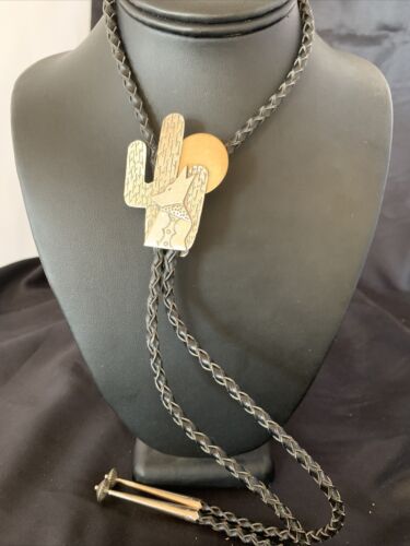 Navajo Howling Coyote Moon Bolo Tie | Sterling Silver | Authentic Native American Handmade | 12147