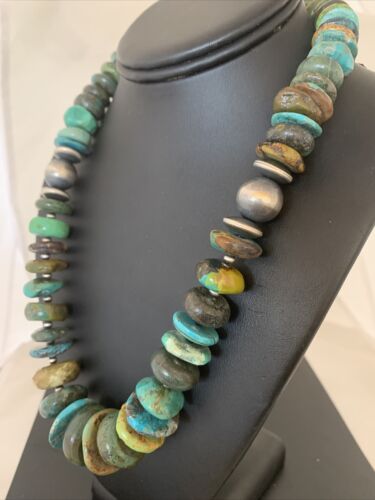 Navajo Pearls Sterling Silver Chunky Graduated Turquoise Necklace | Authentic Native American | 20" | 1754