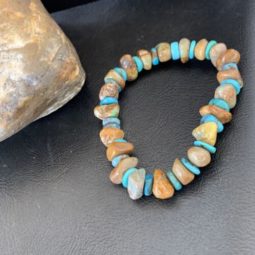 Men's Women's Stretch Bracelet | Blue Green Turquoise Stone | 7" | Authentic Native American Handmade | 11826