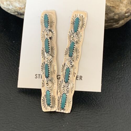 Turquoise Navajo Sterling Dangle Earrings | Handmade | 2" Long | 12121