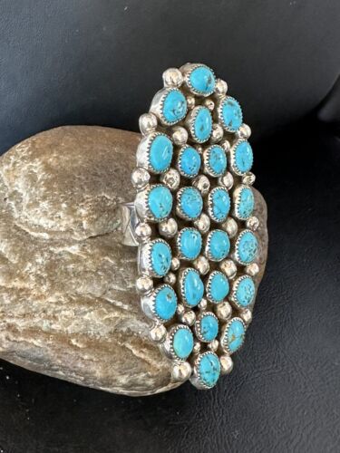 Navajo Kingman Turquoise Cluster Ring | Authentic Native American Sterling Silver | Multi-Stone | Sz 11 | 14454