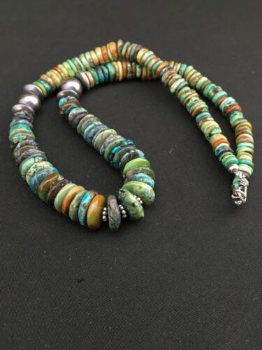 Navajo Green Graduated Turquoise Necklace | Sterling Silver | Authentic Native American | 21" | 4802