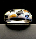 Navajo Sterling Silver Opal, Black Onyx & Tigers Eye Inlay Ring | Sz 11 | Authentic Native American Handmade | 01602