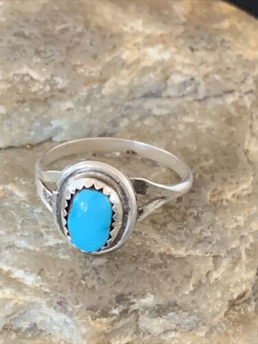 Navajo Blue Turquoise Ring | Sterling Silver | Sz 7.5 | Authentic Native American Handmade | 10723