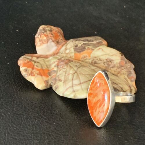 Native American Women's Apple Coral Sponge Ring | Sterling Silver | Sz 8 | 14047