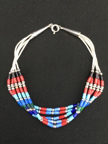 Multi-Color Turquoise Coral 5-Strand Bracelet | Sterling Silver | 7" | Native American Handmade | 13608