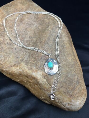 Navajo Turquoise Pendant Necklace | Sterling Silver | Authentic Native American Handmade | 19" Chain| 8955