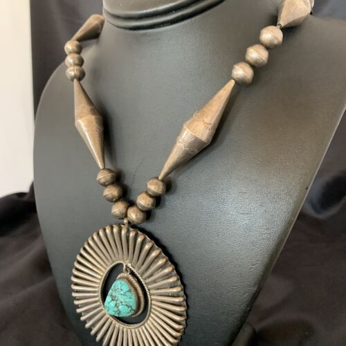 Navajo Old Pawn Blue Kingman Turquoise Pendant | Sterling Silver | 22" Necklace | 10399