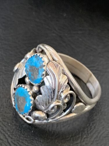 Navajo Blue Kingman Turquoise Feather Ring | Authentic Native American Sterling Silver | Multi-Stone | Sz 11.5 | 12224