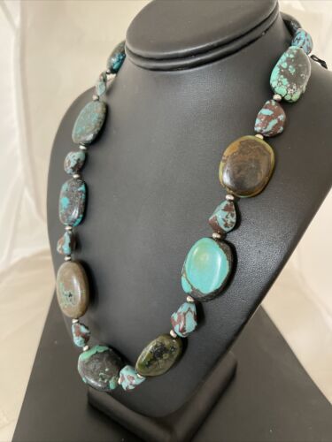 Navajo Chunky Turquoise #8 Necklace | Sterling Silver Pearls | Authentic Native American Handmade | 21" | 1240