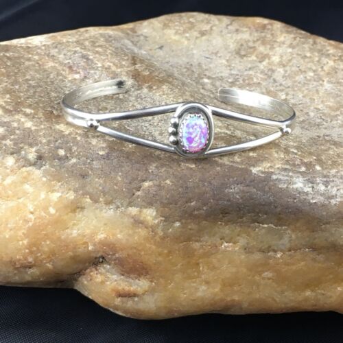 Navajo Pink Opal Bracelet | Sterling Silver Cuff | Authentic Native American Handmade | 10185