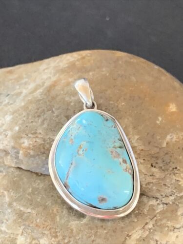 Navajo Blue Bisbee Turquoise Pendant | Sterling Silver | 1.5" | Authentic Native American Handmade | 1622