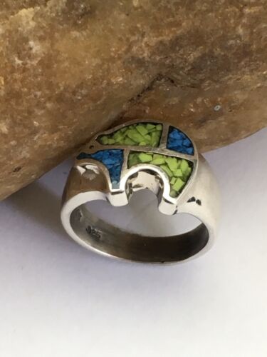 Navajo Multi-Color Opal Turquoise Inlay Ring | Sterling Silver | Sz 7.5 | Authentic Native American Handmade | 01703