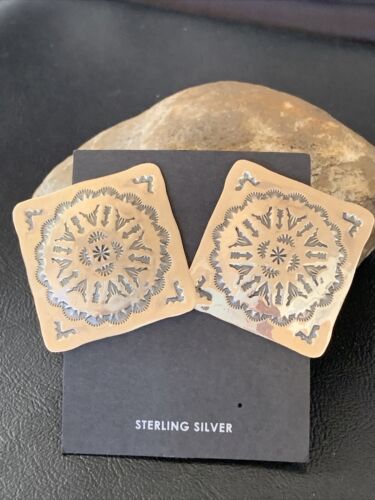Navajo Sterling Silver Stamped Earrings | Authentic Native American Handmade | 1669