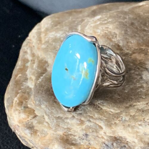 Navajo Blue Kingman Turquoise Ring | Sterling Silver Adjustable Wire | Sz 8 | 13543